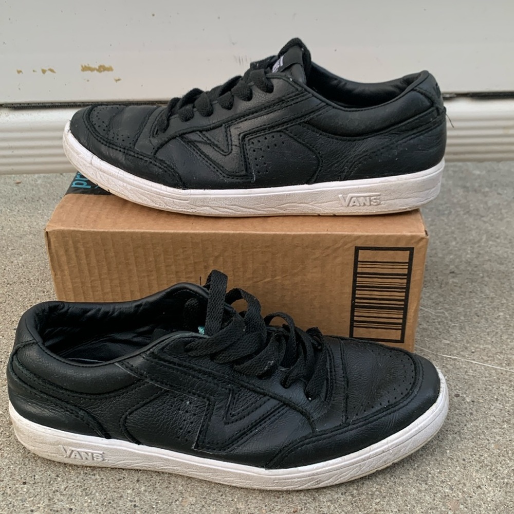 Vans Leather Lowland CC Mens Shoes Black White Size 7.5 Used